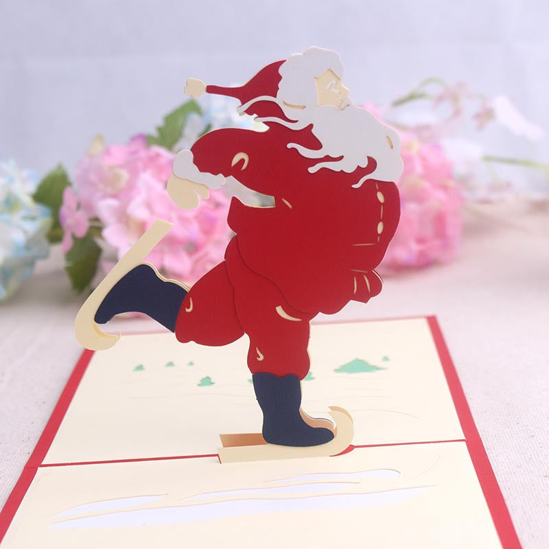 Schaatsende Kerstman - Pop up kaart - 3d kaart