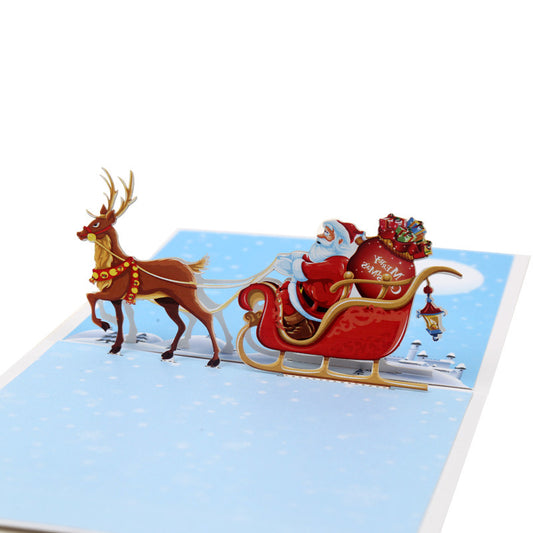 Kerstman op slee met rendieren - Pop up kaart 3d