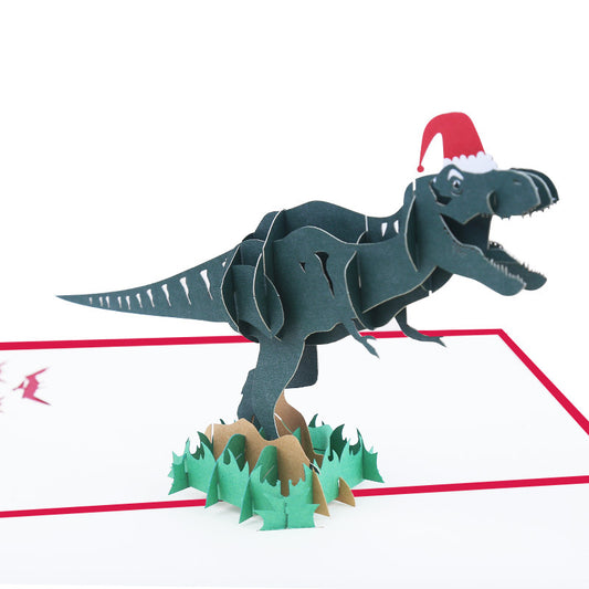 Dino met kerstmuts - 3d pop up