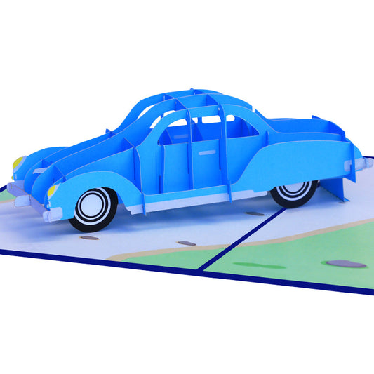 Blauw auto happy holiday 3D kaart