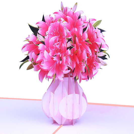 Roze bloemen in vaas 3d kaart
